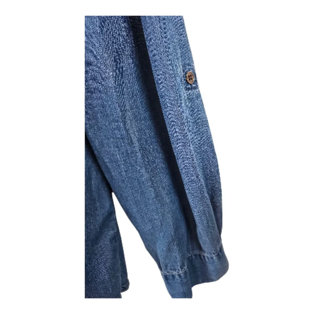 Style & Co Blue Chambray Floral Embroidered Denim Button Down Shirt XL - Picture 4 of 7